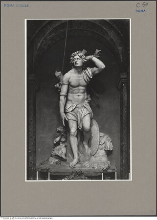 Vorderseite von ICCD [https://www.deutsche-digitale-bibliothek.de/content/lizenzen/rv-ez/] Der heilige Sebastian - Statue, Frontalansicht, bh139474_recto. Foto.