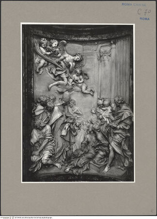 Vorderseite von ICCD [https://www.deutsche-digitale-bibliothek.de/content/lizenzen/rv-ez/] Tod der heiligen Cäcilia im Beisein von Papst Paschalis I. und dem heiligen Maximus - Gesamtansicht, bh139548_recto. Foto.