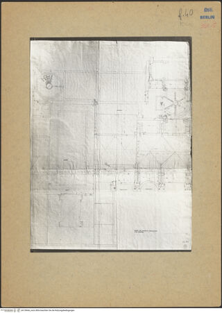 Vorderseite von Kunstbibliothek [https://www.deutsche-digitale-bibliothek.de/content/lizenzen/rv-ez/] Codex Destailleur DDiocletians-Thermen: Grundriss der nördlichen Hälfte des Hauptbaus mit Maßen - Gesamtansicht, bh139666_recto. Foto.