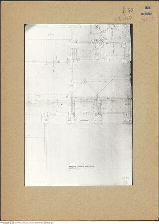 Vorderseite von Kunstbibliothek [https://www.deutsche-digitale-bibliothek.de/content/lizenzen/rv-ez/] Codex Destailleur DDiocletians-Thermen: Grundriss der nördlichen Hälfte des Hauptbaus mit Maßen - Detail unten rechts, bh139668_recto. Foto.