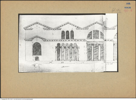Vorderseite von Kunstbibliothek [https://www.deutsche-digitale-bibliothek.de/content/lizenzen/rv-ez/] Codex Destailleur DDiocletians-Thermen: Aufriss und Schnitt durch die Thermenanlage - linkes Drittel, bh139671_recto. Foto.