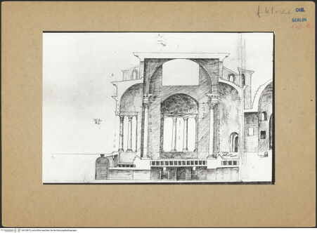 Vorderseite von Kunstbibliothek [https://www.deutsche-digitale-bibliothek.de/content/lizenzen/rv-ez/] Codex Destailleur DDiocletians-Thermen: Schnitt durch die Thermenanlage mit Detailskizzen - Detail links, bh139675_recto. Foto.