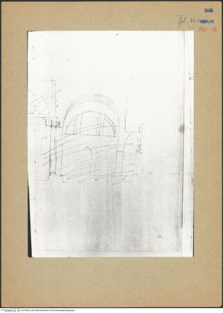 Vorderseite von Kunstbibliothek [https://www.deutsche-digitale-bibliothek.de/content/lizenzen/rv-ez/] Codex Destailleur DDiocletians-Thermen: Skizzen verschiedener Säle - linke Blatthälfte, bh139692_recto. Foto.