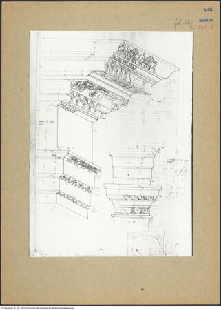 Vorderseite von Kunstbibliothek [https://www.deutsche-digitale-bibliothek.de/content/lizenzen/rv-ez/] Codex Destailleur DDiocletians-Thermen: Maßzeichnungen von einem Gebälk und einem Kapitell - , bh139702_recto. Foto.
