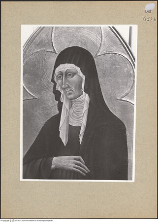 Vorderseite von ICCD [https://www.deutsche-digitale-bibliothek.de/content/lizenzen/rv-ez/] Heilige Scholastica mit kniendem Stifter; Heilige Monika - Heilige Monika, Detail: Oberkörper, bh139821_recto. Foto.