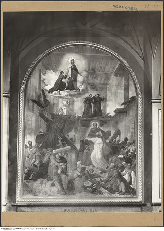 Vorderseite von Pontificia Commissione di Archeologia Sacra [https://www.deutsche-digitale-bibliothek.de/content/lizenzen/rv-ez/] Pius IX. stürzt bei der Besichtigung von Sant'Agnese mit seinem Gefolge ins Kellergeschoß, bleibt jedoch unverletzt - , bh140711_recto. Foto.