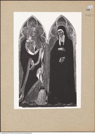 Vorderseite von ICCD [https://www.deutsche-digitale-bibliothek.de/content/lizenzen/rv-ez/] Heilige Scholastica mit kniendem Stifter; Heilige Monika - Gesamtansicht, bh140856_recto. Foto.