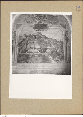 Vorderseite von Sopr. Mon. Laz. [https://www.deutsche-digitale-bibliothek.de/content/lizenzen/rv-ez/] Darstellungen berühmter Kardinalsvillen im LatiumVilla Lante in Bagnaia - , bh142382_recto. Foto.