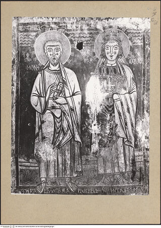 Vorderseite von Frick Art Reference Library [https://www.deutsche-digitale-bibliothek.de/content/lizenzen/rv-ez/] VotivfreskenKreuzigung Christi und Heiligendarstellungen - Detail: Heilige Simon und Barbara, bh144506_recto. Foto.