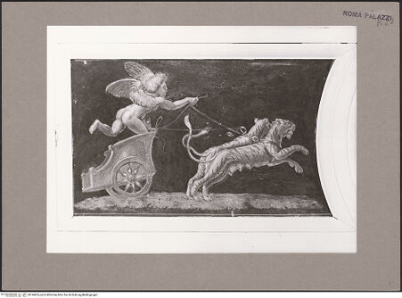 Vorderseite von Bibliotheca Hertziana [https://www.deutsche-digitale-bibliothek.de/content/lizenzen/rv-fz/] Szenen aus der römischen Geschichte und MythologiePutto auf einem von Tigerinnen gezogenen Wagen - , bh144625_recto. Foto.