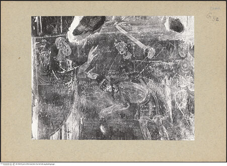 Vorderseite von Guidotti [https://www.deutsche-digitale-bibliothek.de/content/lizenzen/rv-ez/] Zyklus der oberen KapelleHeiliger Nikolaus verhindert die Enthauptung dreier unschuldiger Soldaten - Teilansicht (vor der Restaurierung), bh145425_recto. Foto: Guidotti.