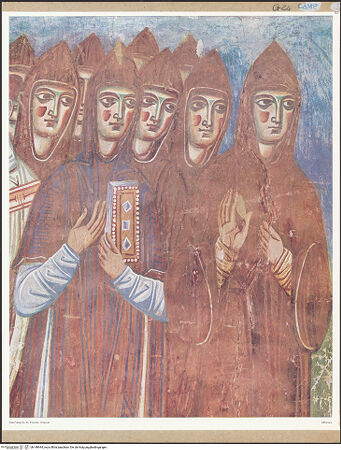 Vorderseite von unbekannt [https://www.deutsche-digitale-bibliothek.de/content/lizenzen/rv-fz/] Jüngstes GerichtAuserwählte und Verdammte - Gruppe der Auserwählten, Detail: Kapuzen tragende Mönche, bh148944_recto. Foto.