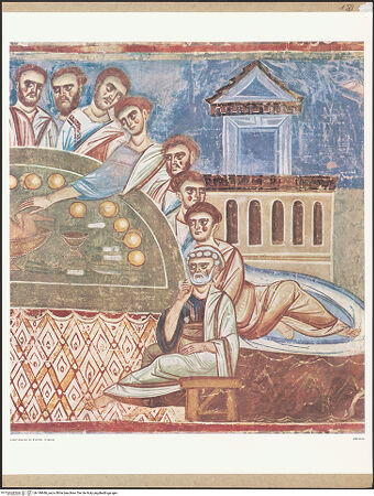 Vorderseite von unbekannt [https://www.deutsche-digitale-bibliothek.de/content/lizenzen/rv-fz/] Szenen aus dem Neuen Testament und ProphetenSüdwand: Szenen aus dem Leben Christi und ProphetenUnteres Register: Lehrtätigkeit Christi und Beginn der PassionAbendmahl - Detail: rechte Hälfte, bh148946_recto. Foto.