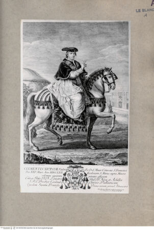 Vorderseite von Savio, Oscar [http://creativecommons.org/publicdomain/mark/1.0/] Clemens XIV zu Pferde - , bh149358. Foto.