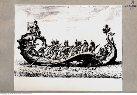 Vorderseite von Böhm, Venedig [http://creativecommons.org/publicdomain/mark/1.0/] Geschmückte Barke (Bl VI aus der Serie "I numi a diporto su l`Adriatico, Descrizione ...") - , bh153831. Foto.