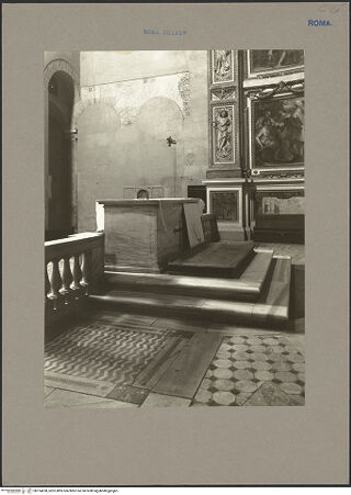 Vorderseite von Hutzel, Max [https://www.deutsche-digitale-bibliothek.de/content/lizenzen/rv-fz/] Santi Quattro CoronatiInneresCappella Maggiore - Blick aus dem Chorraum zum Altarraum und ins Transept, bh154208_recto. Foto: Hutzel, Max.