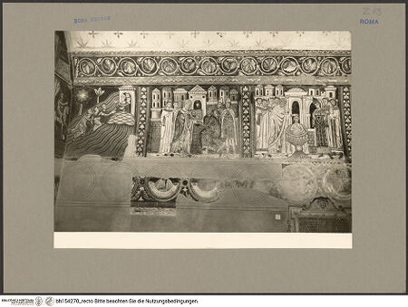 Vorderseite von Hutzel, Max [https://www.deutsche-digitale-bibliothek.de/content/lizenzen/rv-ez/] Silvesterlegende - Nordwand mit drei Szenen und Prophetenzyklus: Die Gesandten bei Silvester auf,dem Monte Soratte, Silvester zeigt Konstantin die Bildnisse der Apostelfürsten, Taufe Konstantins, bh154270_recto. Foto: Hutzel, Max.