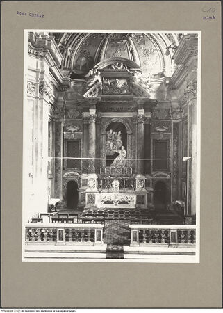 Vorderseite von Getty Research Institute [https://www.deutsche-digitale-bibliothek.de/content/lizenzen/rv-fz/] Die Vision des Heiligen Nikolaus von Tolentino (Die Madonna und der hl. Augustinus bieten dem Heiligen Nikolaus von Tolentino auf seinem Krankenbett Brot zur Stärkung dar) - Chorkapelle mit Hochaltar: Gesamtansicht, bh155354_recto. Foto: Hutzel, Max.