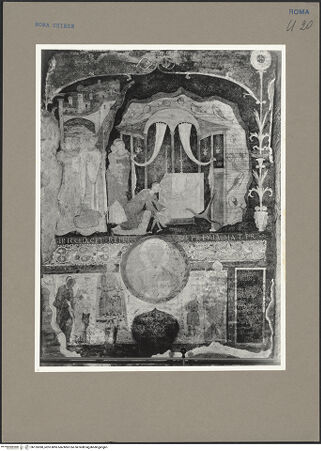 Vorderseite von Hirmer [https://www.deutsche-digitale-bibliothek.de/content/lizenzen/rv-ez/] Szenen aus dem Leben des heiligen KlemensDas Wunder am Grab des Klemens in Cherson - Gesamtansicht mit darunter liegendem Porträtmedaillon umgeben von Stiftern, bh155380_recto. Foto.