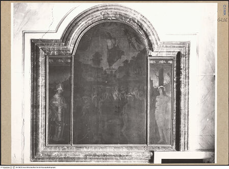 Vorderseite von ICCD [https://www.deutsche-digitale-bibliothek.de/content/lizenzen/rv-ez/] Christi Himmelfahrt mit den Heiligen Nicholas und Sebastian - Gesamtansicht, bh158325_recto. Foto.