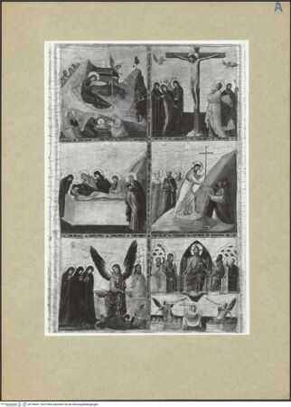 Vorderseite von ICCD [https://www.deutsche-digitale-bibliothek.de/content/lizenzen/rv-ez/] Teil eines Diptychons (Szenen aus dem Leben Christi: die Geburt Christi, die Kreuzigung, die Trauer um Christus, die Aufbrechung der Vorhölle, die Auferstehung Christi und die drei Marien am Grab, das Jüngste Gericht) - Gesamtansicht, bh158501_recto. Foto.