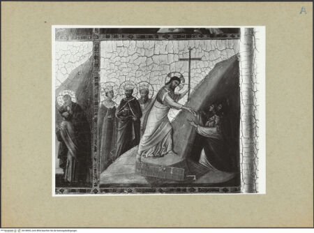 Vorderseite von ICCD [https://www.deutsche-digitale-bibliothek.de/content/lizenzen/rv-ez/] Teil eines Diptychons (Szenen aus dem Leben Christi: die Geburt Christi, die Kreuzigung, die Trauer um Christus, die Aufbrechung der Vorhölle, die Auferstehung Christi und die drei Marien am Grab, das Jüngste Gericht) - Detail: die Aufbrechung der Vorhölle, bh158593_recto. Foto.