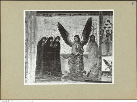 Vorderseite von ICCD [https://www.deutsche-digitale-bibliothek.de/content/lizenzen/rv-ez/] Teil eines Diptychons (Szenen aus dem Leben Christi: die Geburt Christi, die Kreuzigung, die Trauer um Christus, die Aufbrechung der Vorhölle, die Auferstehung Christi und die drei Marien am Grab, das Jüngste Gericht) - Detail: die Auferstehung Christi und die drei Marien am Grab, bh158594_recto. Foto.