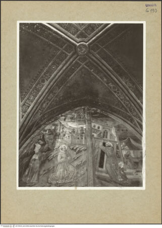 Vorderseite von Foto Marburg [https://www.deutsche-digitale-bibliothek.de/content/lizenzen/rv-ez/] Szenen aus dem Leben der Heiligen Franziskus und Bernhard von SienaVertreibung der Teufel aus Arezzo; Papst Innozenz III. träumt von der einstürzenden Lateransbasilika - , bh159529_recto. Foto: Hutzel, Max.