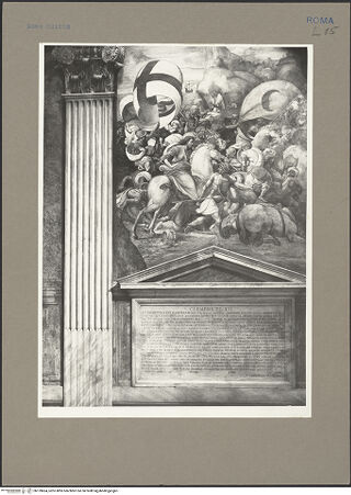 Vorderseite von Hutzel, Max [https://www.deutsche-digitale-bibliothek.de/content/lizenzen/rv-fz/] KapellenausmalungDer heilige Jakobus greift in die Schlacht von Clavijo ein und führt die Spanier zum Sieg - , bh159664_recto. Foto: Hutzel, Max.