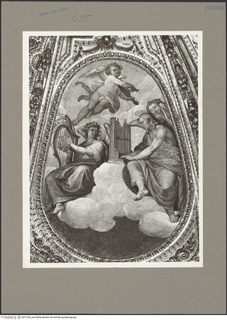 Vorderseite von Bibliotheca Hertziana [https://www.deutsche-digitale-bibliothek.de/content/lizenzen/rv-fz/] Szenen aus der Vita der heiligen SusannaApsiskalotte mit der Glorie der heiligen Susanna, Engeln und Christus, der die Märtyrerkrone hinabreicht - Detail: Engel rechts, bh161295_recto. Foto: Rigamonti.