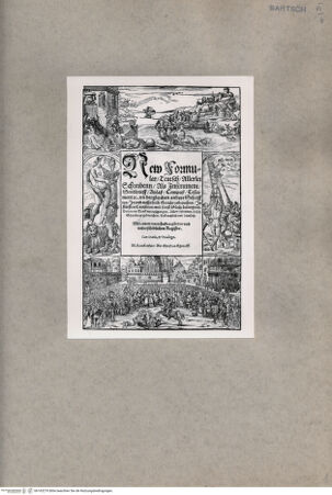 Vorderseite von  [http://creativecommons.org/publicdomain/mark/1.0/] Titelblatt "New Formular Teutsch Allerlei ..." mit verschiedenen Stichen (oben: Das Meerwunder) - , bh163276. Foto.