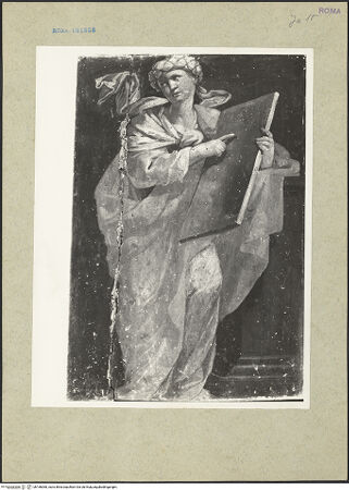 Vorderseite von Rigamonti [https://www.deutsche-digitale-bibliothek.de/content/lizenzen/rv-fz/] Ruhe auf der Flucht nach Ägypten, flankiert von Propheten - Rechte Seitentafel: Weibliche Allegorie (?) mit Schrifttafel; tavola laterale destra: "Figura allegorica (?)", bh166068_recto. Foto.