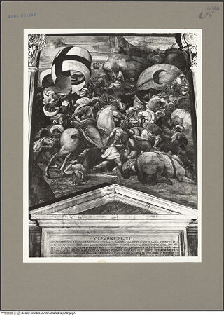 Vorderseite von Bibliotheca Hertziana [https://www.deutsche-digitale-bibliothek.de/content/lizenzen/rv-fz/] KapellenausmalungDer heilige Jakobus greift in die Schlacht von Clavijo ein und führt die Spanier zum Sieg - , bh166601_recto. Foto: Rigamonti.