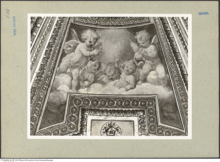 Vorderseite von Bibliotheca Hertziana [https://www.deutsche-digitale-bibliothek.de/content/lizenzen/rv-ez/] Kapellendekoration mit Szenen aus dem MarienlebenSpielende Putten - Detail, Mitte, bh167059_recto. Foto: Rigamonti.