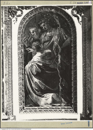 Vorderseite von ICCD [https://www.deutsche-digitale-bibliothek.de/content/lizenzen/rv-ez/] Freskenzyklus im ChorLeben und Martyrien der vier bzw. fünf gekrönten Bildhauer bzw. Steinmetze  aus PannonienDie Frau des Tribuns Lampadius vor Kaiser Diokletian - Gesamtansicht, bh167188_recto. Foto.