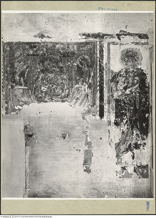 Vorderseite von ICCD [https://www.deutsche-digitale-bibliothek.de/content/lizenzen/rv-ez/] Dreiteiliges Fresko: Christus als Schmerzensmann mit Engeln und mit den Apostelfürsten - Mittleres Fresko mit Schmerzensmann und rechtes Fresko mit Petrus, bh167191_recto. Foto.