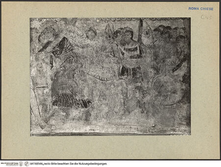 Vorderseite von ICCD [https://rightsstatements.org/page/CNE/1.0/] Szenen aus dem Leben und der Passion Christi, verschiedene Märtyrer und Szenen aus der Vita der Heiligen Urban und CaeciliaVita und Passion Christi - Die Kreuztragung Christi, die Gefangennahme, Ausschnitt: Die Gefangennahme Christi, bh168546_recto. Foto.