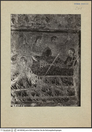 Vorderseite von ICCD [https://rightsstatements.org/page/CNE/1.0/] Szenen aus dem Leben und der Passion Christi, verschiedene Märtyrer und Szenen aus der Vita der Heiligen Urban und CaeciliaMärtyerszenen - Martyrium des heiligen Laurentius, Detail: Laurentius auf dem Rost, bh168548_recto. Foto.