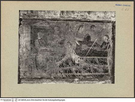 Vorderseite von ICCD [https://rightsstatements.org/page/CNE/1.0/] Szenen aus dem Leben und der Passion Christi, verschiedene Märtyrer und Szenen aus der Vita der Heiligen Urban und CaeciliaMärtyerszenen - Martyrium des heiligen Laurentius, bh168549_recto. Foto.