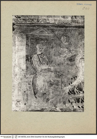 Vorderseite von ICCD [https://rightsstatements.org/page/CNE/1.0/] Szenen aus dem Leben und der Passion Christi, verschiedene Märtyrer und Szenen aus der Vita der Heiligen Urban und CaeciliaMärtyerszenen - Martyrium des heiligen Laurentius, Detail: Der thronende Kaiser, bh168550_recto. Foto.