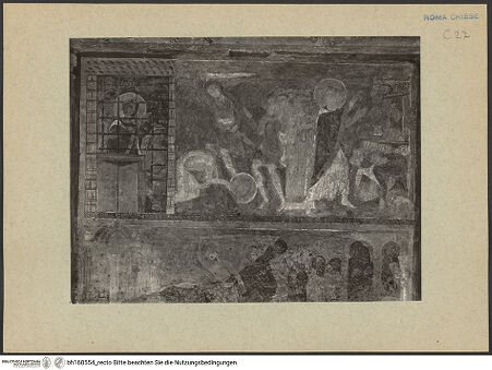 Vorderseite von ICCD [https://rightsstatements.org/page/CNE/1.0/] Szenen aus dem Leben und der Passion Christi, verschiedene Märtyrer und Szenen aus der Vita der Heiligen Urban und CaeciliaVita der Heiligen Urban und Caecilia - Der heilige Urban tauft den Kerkermeister Anolinus, Martyrium des Anolinus, Urban bringt den Jupiter-Tempel zum Einsturz, bh168554_recto. Foto.