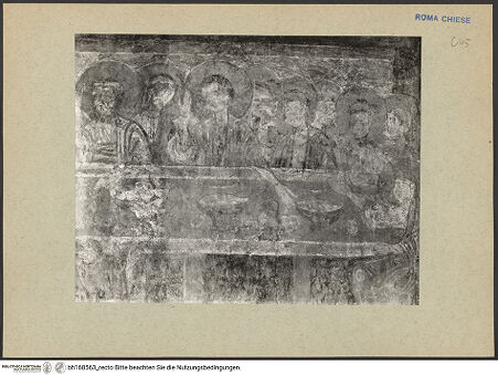 Vorderseite von ICCD [https://rightsstatements.org/page/CNE/1.0/] Szenen aus dem Leben und der Passion Christi, verschiedene Märtyrer und Szenen aus der Vita der Heiligen Urban und CaeciliaVita und Passion Christi - Das letzte Abendmahl, Ausschnitt, bh168563_recto. Foto.