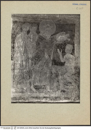 Vorderseite von ICCD [https://rightsstatements.org/page/CNE/1.0/] Szenen aus dem Leben und der Passion Christi, verschiedene Märtyrer und Szenen aus der Vita der Heiligen Urban und CaeciliaVita der Heiligen Urban und Caecilia - Bekehrung und Taufe des Tiburtius, Detail: Taufe, bh168569_recto. Foto.