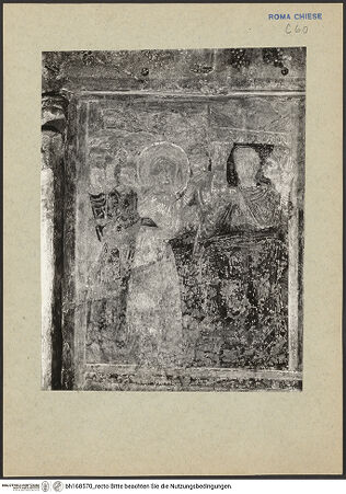 Vorderseite von ICCD [https://rightsstatements.org/page/CNE/1.0/] Szenen aus dem Leben und der Passion Christi, verschiedene Märtyrer und Szenen aus der Vita der Heiligen Urban und CaeciliaVita der Heiligen Urban und Caecilia - Die heilige Caecilia vor Almachius, bh168570_recto. Foto.