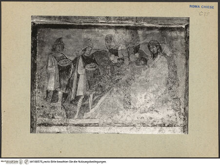 Vorderseite von ICCD [https://rightsstatements.org/page/CNE/1.0/] Szenen aus dem Leben und der Passion Christi, verschiedene Märtyrer und Szenen aus der Vita der Heiligen Urban und CaeciliaVita und Passion Christi - Der Anbetung der heiligen drei Könige, bh168575_recto. Foto.