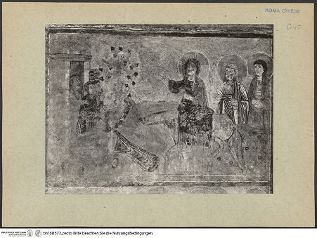 Vorderseite von ICCD [https://rightsstatements.org/page/CNE/1.0/] Szenen aus dem Leben und der Passion Christi, verschiedene Märtyrer und Szenen aus der Vita der Heiligen Urban und CaeciliaVita und Passion Christi - Der Einzug in Jerusalem, bh168577_recto. Foto.