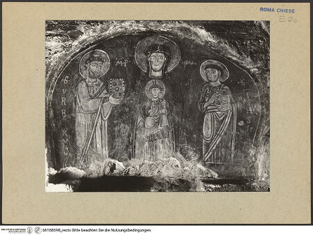 Vorderseite von ICCD [https://rightsstatements.org/page/CNE/1.0/] Madonna mit Kind und den Heiligen Urbanus und Johannes - Gesamtansicht, bh168598_recto. Foto.