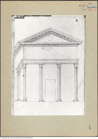 Vorderseite von Warburg Institute [https://www.deutsche-digitale-bibliothek.de/content/lizenzen/rv-ez/] Codex EscurialensisAnsicht der Fassade von S. Urbano alla Caffarella - , bh168695_recto. Foto.