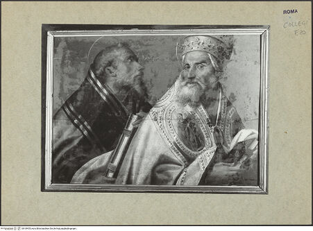 Vorderseite von Bibliotheca Hertziana [https://www.deutsche-digitale-bibliothek.de/content/lizenzen/rv-fz/] zwei Kirchenväter (?), darunter Gregor der Große (?) - , bh169455_recto. Foto.