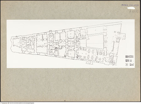 Vorderseite von Bibliotheca Hertziana [https://www.deutsche-digitale-bibliothek.de/content/lizenzen/rv-fz/] Dokumentation: Pläne und GrundrisseSerie von Planzeichnungen zum Palazzo Zuccari - Pianta Debold / v. Petz Nr. 2, bh169782_recto. Foto.